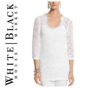 WHITE HOUSE BLACK MARKET EMBELLISHED NOVELTY WHITE SWEATER SIZE MEDIUM
